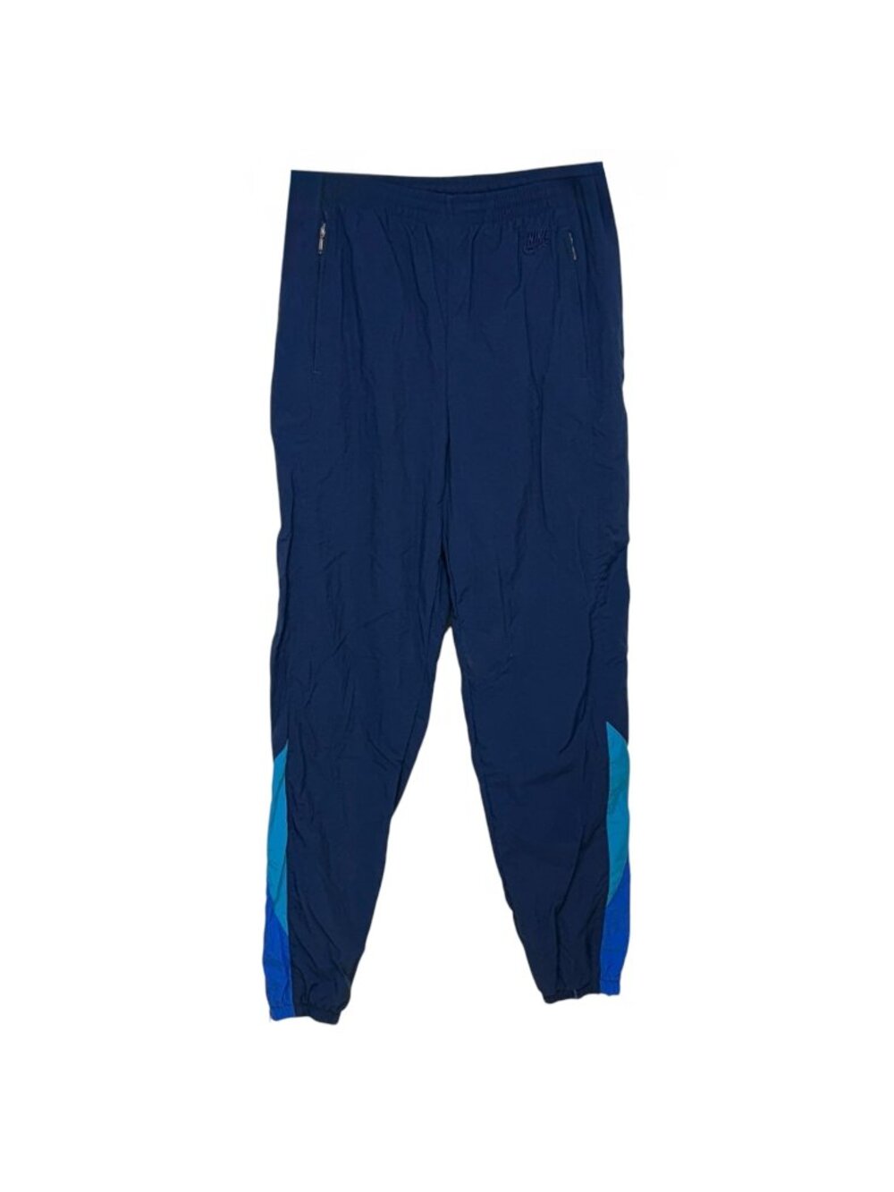 Nike Vintage 80s Blue Nylon Track Pants Elastic Waist Medium Made In Taiwan